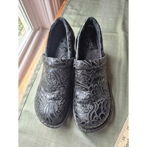 BOC Black Embossed Floral Patent Leather Slip On Clogs Women's Shoes‎ 9